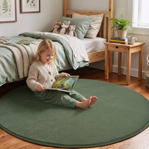 Amearea Sage Green Round Area Rugs 5ft Circle Rugs for Bedroom Living Room - Image 4