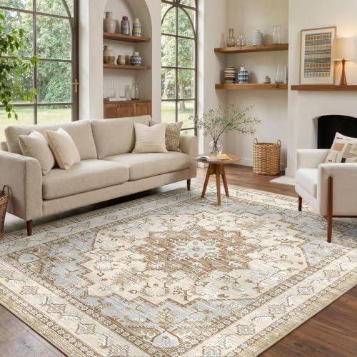 Area Rugs 5x7 Washable Non-Slip Boho Rug for Living Room, Beige Tan - Image 2