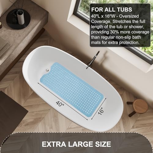 TEESHLY Bath Tub Shower Mat, Non Slip Bathtub Floor Liner Mats with Suction Cups and Drain Holes, Machine Washable Bathmat for Bathroom Floor Safety, 40 x 16 Inch, Sky Blue - Image 5