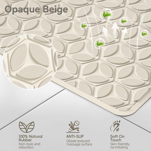 Non-Slip Rubber Bathtub Mat with Suction Cups, 17 × 35 Inch (Beige) - Image 2
