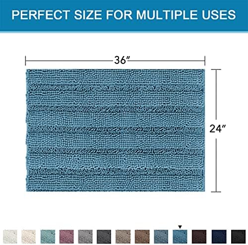 H.VERSAILTEX Bath Mats for Bathroom Non Slip Extra Thick Chenille Striped Bath Rug 24" x 36" Absorbent Non Skid Fluffy Soft Shaggy Rugs Washable Plush Mats for Indoor, Bath Room, Tub - Turquoise Blue - Image 2