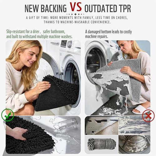 Yimobra Bathroom Rugs Non Slip Washable 32x20 Inch - Ultra Soft Absorbent Chenille Bath Mat, Quick Dry Shaggy Floor Carpet for Tub Shower, Black Home Decor Accessories - Image 3