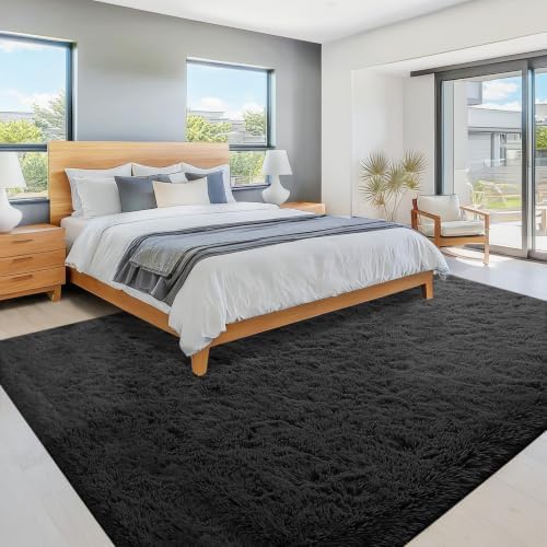 9x12 Area Rugs for Living Room: Fluffy Shag Soft Washable Rug Large Fuzzy Plush Indoor Carpet for Bedroom Nursery Playroom Kids Girls Boys Room (Black, 9'x12') - Image 7