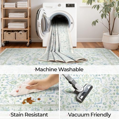 CAPALOCA 9x12 Washable Nursery Girls Low Pile Area Rug Green Blue - Image 5