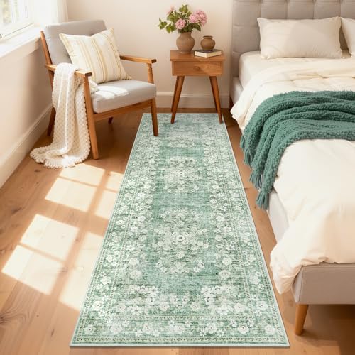 GarveeHome 2x6 Runner Rug for Hallway Sage Green Vintage Floral Carpet - Image 2