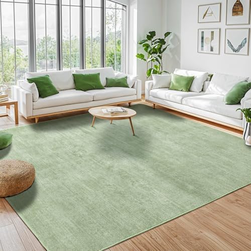 8x10 Washable Area Rug, Green Solid Area Rugs for Living Room & Bedroom by LIANLAM