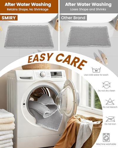 Smiry Waffle Bath Mat 30X18, Extra Soft Absorbent Bathroom Rugs, Light Grey - Image 6
