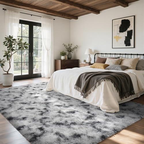 8x10 ft Fuzzy Rugs for Living Room,Black and White Bedroom Area Rug Non-Slip,Carpet for Nursery Kids PlayRoom Indoor Modern Plush Carpets - Image 3