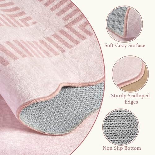 Pink Rugs for Living Room 8x10, Solid Machine Washable Area Rugs for Bedroom Girls, Non Slip Ultra-Thin Low-Pile Carpet for Playroom Nursery Kids Room - Image 4