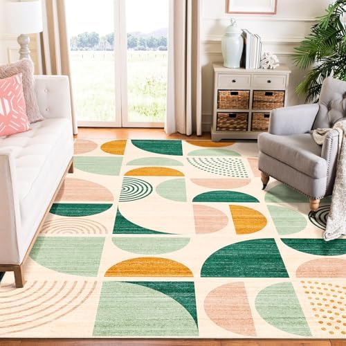 MUJOO Green Rug Boho Washable,6x9 Area Rugs Non Slip Modern Abstract Large by MUJOO