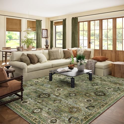 Washable Area Rugs for Living Room: 8x10 Rug Boho Vintage Rugs Stain Resistant Non Slip Low Pile Lightweight Soft Carpets for Bedroom Kitchen Dining Room Nursery Kids Room Farmhouse Home Office by palohom