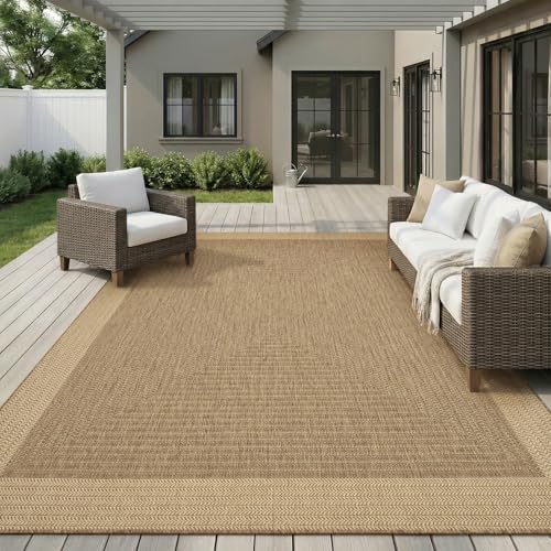 MontVoo-Outdoor Rug-Patio Rug 8x10 ft Polypropylene Indoor Outdoor Rugs Outdoor Carpet for Patio Deck Balcony Porch, Textured Weave, Durable for High Traffic, Fade-Resistant, Modern Neutral Brown by MontVoo