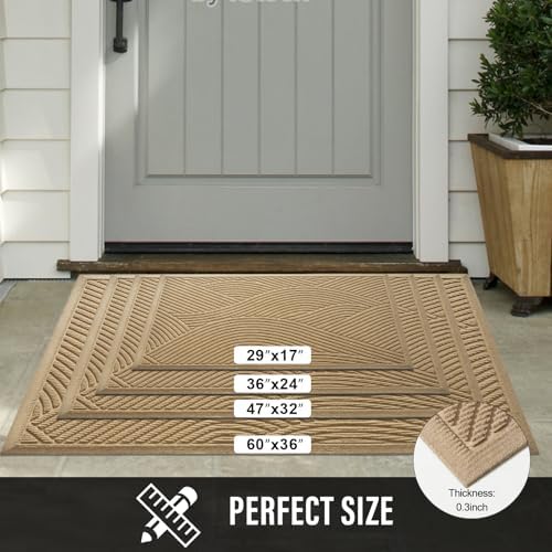 HIYARD Sturdy Front Door Mat, Absorbent Muddy Dirt Resist Welcome Door Mats Outdoor Indoor, Stain and Fade Resistant, Non-Slip Backing Entry Mat Low Profile Doormat for Entryway, 47×32, Beige - Image 6