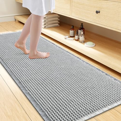 Smiry Waffle Bath Mat 47X24, Soft Absorbent Bathroom Rug, Lightgrey & Cream by Smiry