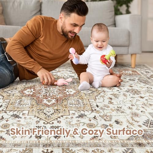 cotiled 10x12 Area Rug for Living Room, Washable, Traditional, Golden Taupe - Image 3