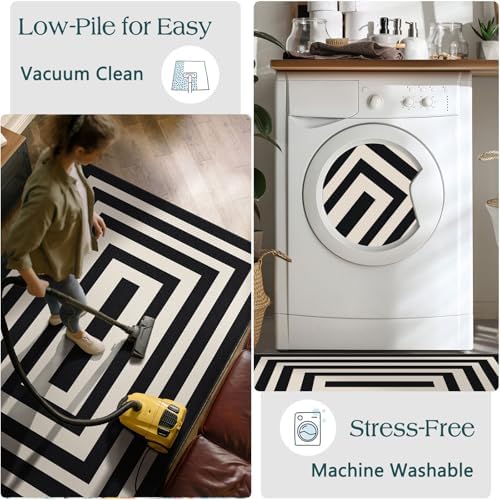 3x5 Modern Entry Rug - Small Washable Indoor Outdoor Mats for Front Door Non-Slip Porch Rug Black White Geometric Striped Throw Rugs for Living Room Bedroom Entryway Kitchen Office Porch Decor - Image 6