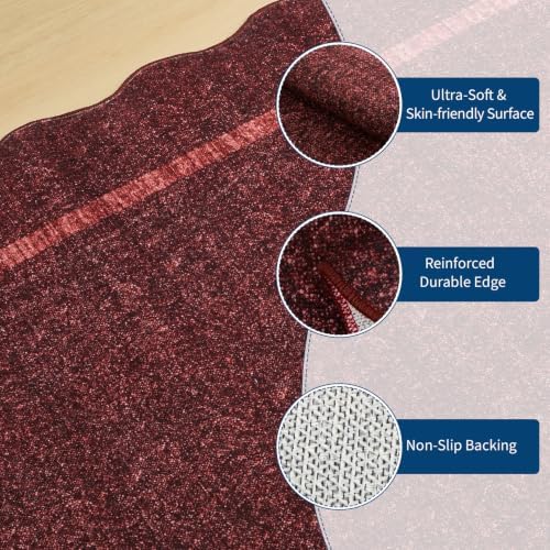 GarveeHome Scalloped Area Rug 4x6 - Washable Non-Slip Entryway Rug Burgundy - Image 6