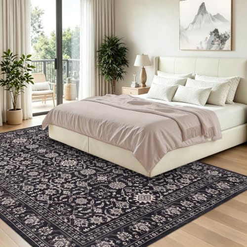 RCTJHOME 4x6 Black Floral Gothic Washable Area Rug Non-Slip Soft Carpet - Image 3