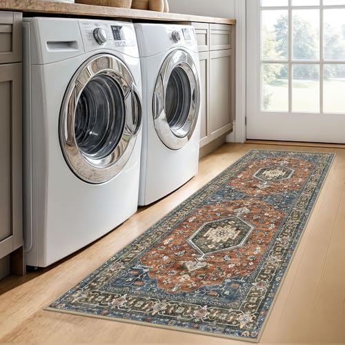 KUTA Runners for Hallways 2x6 Brick Red Vintage Floral Washable Kitchen Rug - Image 4