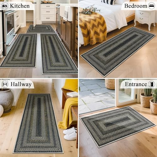 HEBE Faux Jute Kitchen Rugs Set of 3, Washable Kitchen Mats for Floor - Image 6