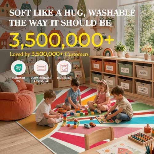 STARUIA Boho Washable Rug 3'x5' Kids Area Rug for Playroom, Colorful Kids Rugs for Bedroom, Non-Slip Throw Sun Carpet Soft Small Sunshine Rugs for Office Nursery Entryway Dorm - Image 3
