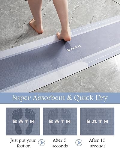 MontVoo-Bath Mat Rug Runner Long Bathroom Mat Non Slip Super Absorbent Stain Resistant Quick Dry Thin Bathroom Rug Fit Under Door-Bath Mats for Bathroom Floor Bathtub Vanity-Bathmat 17"x50" Blue - Image 5