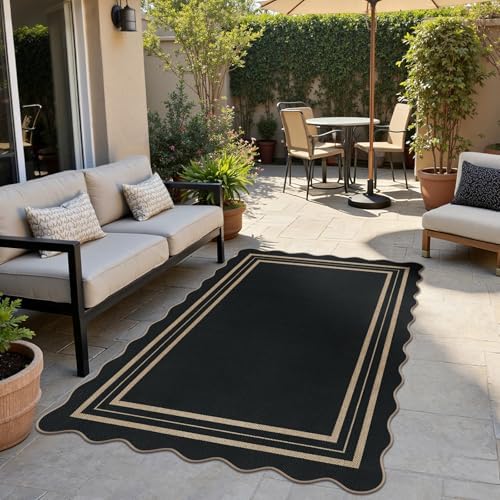 Modern Easy Jute 4x6 Outdoor Patio Rug, Washable Indoor Black Kitchen Rugs Farmhouse Neutral Non Slip Area Rug for Living Room Backyard Bedroom - Image 3