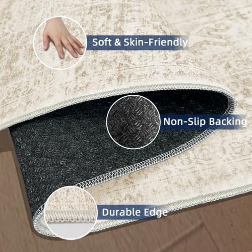 2x5 Washable Runner Rugs，Boho Vintage Rug Runner,Ultra-Thin Kitchen Runner Rug Non-Slip Backing Entryway Runners,Bathroom Carpet for Hallways,Bedroom，Laundry Room - Image 4