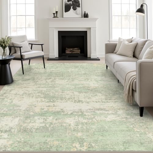 10x12 Area Rug Living Room: Modern Washable Soft Carpet Green Cream by FXRHLP