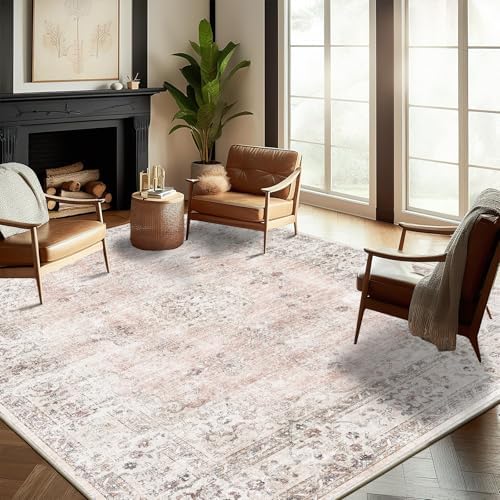 CHAMPLANT Washable Area Rug 9'x12' Retro Boho Design Non-Shedding Easy Care Ideal for High Traffic Areas in Living Room Bedroom Office Coffee Table Kitchen Large Carpet by CHAMPLANT