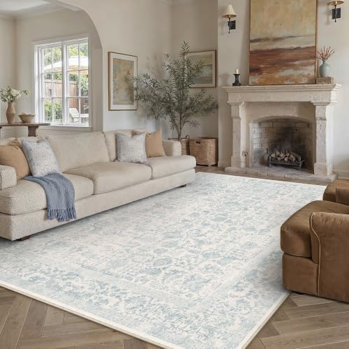 PureCozy Light Blue Area Rug 9x12 Vintage Floral - Image 2