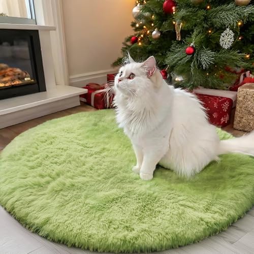 OLANLY Grass Green Round Rugs for Bedroom - Machine Washable, 3 ft Circle Area Rugs for Living Room, Soft and Fluffy Shaggy Carpet for Teen Girls and Boys, Nursery Rooms, Dorms, Home Decor Aesthetic by OLANLY