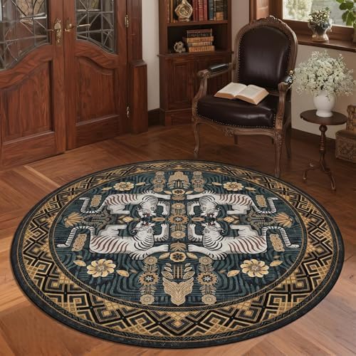 GarveeHome Tiger Round Area Rugs Boho Bedroom Non Slip Washable Vintage - Image 3