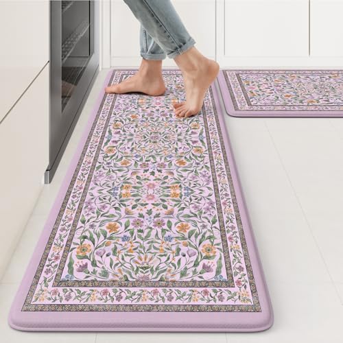 KIMODE Anti Fatigue Kitchen Mat,Cushioned Boho Flower Kitchen Rug Sets of 2 by StayinComfortCookwithJoy