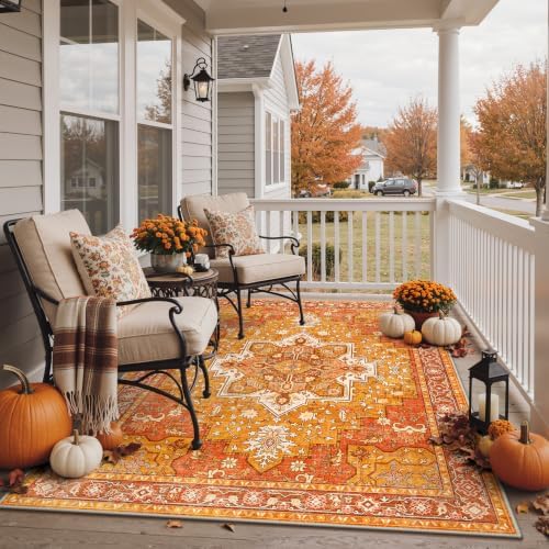 GENIMO Indoor Outdoor Rug, Washable for Patio and Deck, Orange Gold, 5x8 by GENIMO