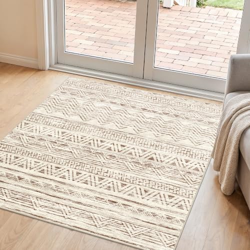 Ksrau 3x3 Square Area Rug Washable: Non Slip Living Room Floor Mat Beige by Ksrau