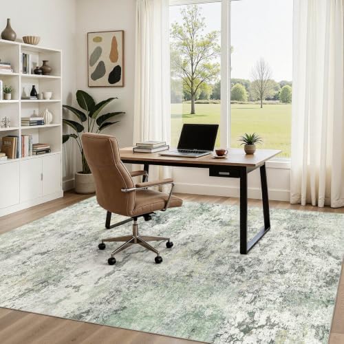 DMOYEST Area Rug Living Room Rugs - 6x9 Large Soft Indoor Neutral Modern Abstract Low Pile Washable Rug Carpet for Bedroom Dining Room Farmhouse Home Office - Green/Grey/Yellow - Image 4