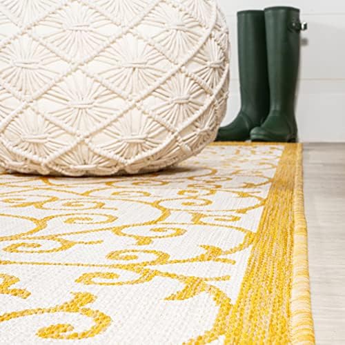 JONATHAN Y Vintage Filigree Indoor Outdoor Runner Rug 2X8 Cream/Yellow, Madrid Textured Weave for Backyard, Patio, Porch, Easy-Cleaning, High Traffic, Pet-Friendly, Non-Shedding (SMB107D-28) - Image 6