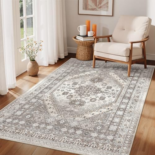 zesthome 4x6 Area Rug for Entryway,Washable Kitchen Rug,Brown by Zesthome