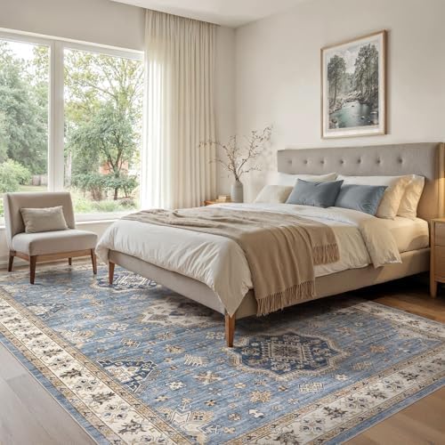 EIEIHOUSE 8x10 Area Rug Washable Vintage Rugs for Living Room Blue - Image 3