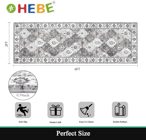 HEBE Hallway Runner Rug 2'x6', Washable Non Slip Kitchen Rug Runner - Image 2