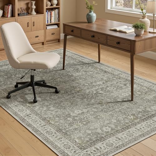 Neutral Gray 5x7 Area Rugs, Transitional Modern Faromhouse Print Rugs for Living Room Bedroom, Washable Non Slip Ultra Thin Carpet Rug for Dining Room Home Office, Soft French Gray/Beige/Olive - Image 5