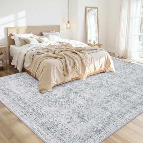 Area Rugs 9x12 Living Room: Bedroom Neutral Washable Carpet Gray - Image 2
