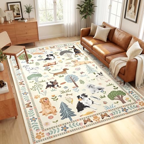 ST. BRIDGE 6x9 Living Room Rug, Washable Large Area Rug with Non Slip Backing, Soft Stain Resistant Dog Rugs, Low Pile Animal Indoor Carpet for Kids Room Bedroom Dining Room Home Office, Beige by STBRIDGE