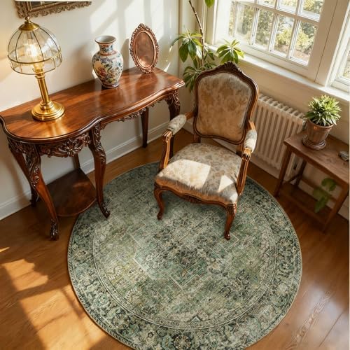 4x4 Round Bedroom Rug Washable: Living Room Rugs Stain Resistant Non Slip Low Pile Soft Small Area Rugs for Bedroom Kitchen Entryway Living Room Bedside Office Dorm Kids Room Entrance - Image 2