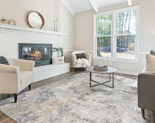 UERMEI 10x14 Area Rug Living Room Rugs - Washable Neutral Modern Abstract Soft Thin Large Rug Indoor Floor No Slip Rug Carpet for Bedroom Under Dining Table Home Office Decor - Blue Grey - Image 5