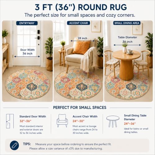 Lahome Moroccan Washable Circle Rug, Soft Small Round Rug 3ft Non-Slip - Image 2