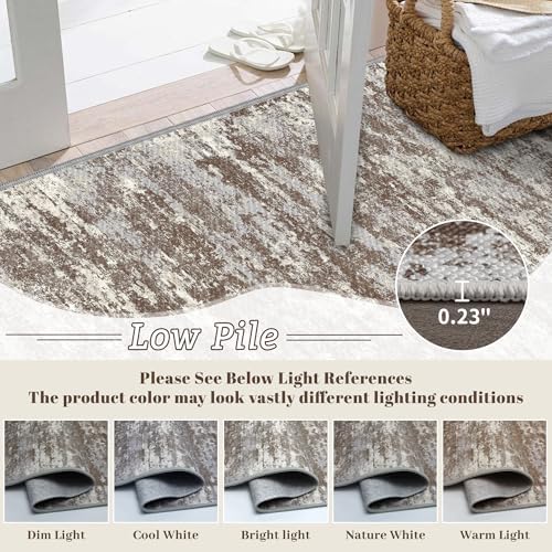 Hallway Runner Rug 2x6 Textured Non Slip Carpet Runner, Abstract Brown - Image 5