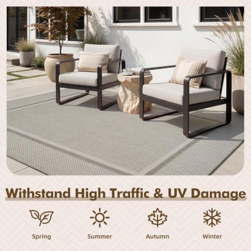MontVoo-3x5 Outdoor Rug Porch Entryway Rug-Polypropylene Indoor Outdoor Rugs for Entryway Kitchen Balcony Patio, Textured Weave, Durable, Fade-Resistant, Non-Shedding, Modern Neutral Grey - Image 4