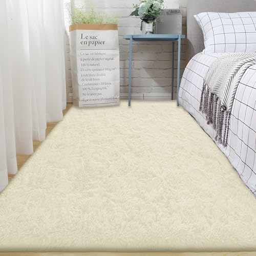 2x6 Runner Rug for Bedroom: Fluffy Shag Soft Washable Rugs Small Fuzzy Plush Indoor Carpet for Hallway Bedside Dorm Kids Girls Boys Room (Cream White, 2'x6') - Image 5